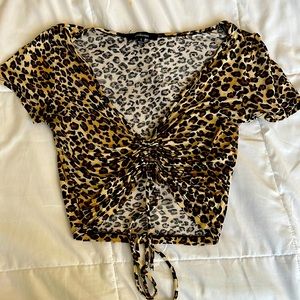 Cheetah print crop top adjustable tie